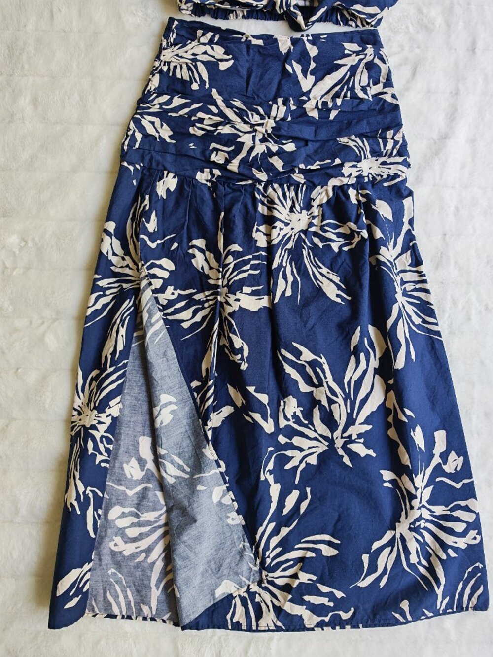 ZARA Blue Tropical Palm Print Matching Set XS/S Crop Tie Top & Midi Wrap Skirt R - Picture 6 of 16
